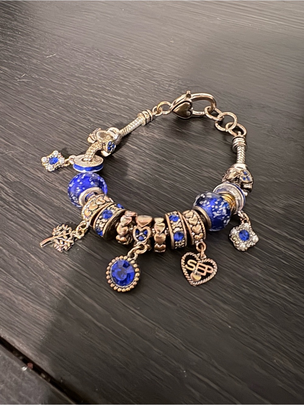 Pandora Silver Charm Bracelet with Royal Blue Accents